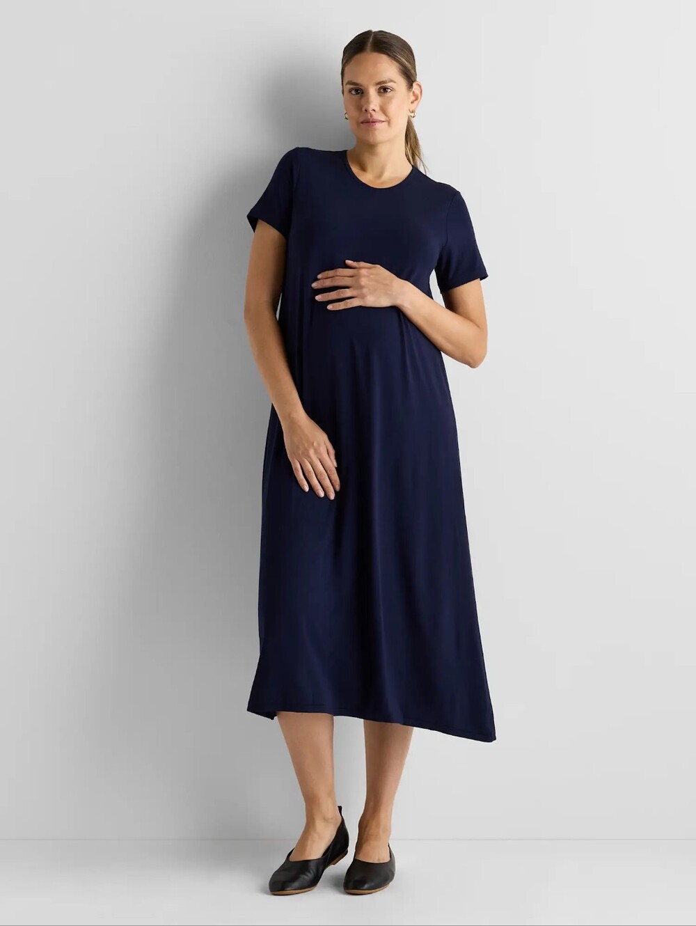 Quince Bamboo Matetnity & Nursing Dress Navy Midi Dress NWT Size Small